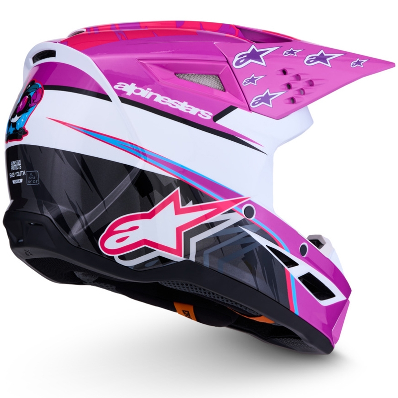 Cască motocross Alpinestars S-M3 Falcon pentru copii, violet-alb-negru