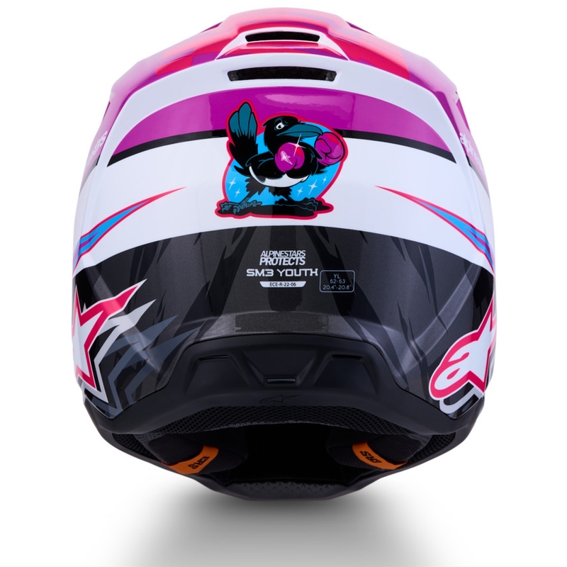 Cască motocross Alpinestars S-M3 Falcon pentru copii, violet-alb-negru