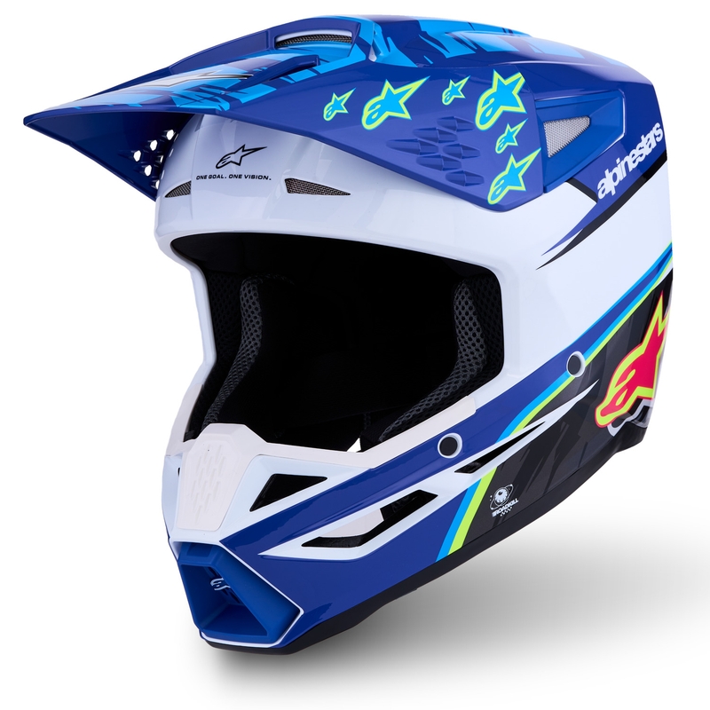 Cască motocross Alpinestars S-M3 Falcon pentru copii, albastru-alb-negru