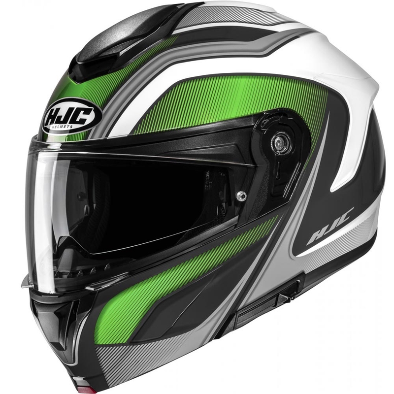 Cască de motocicletă pliabilă HJC C92 Sirius MC4 negru-alb-argintiu-verde