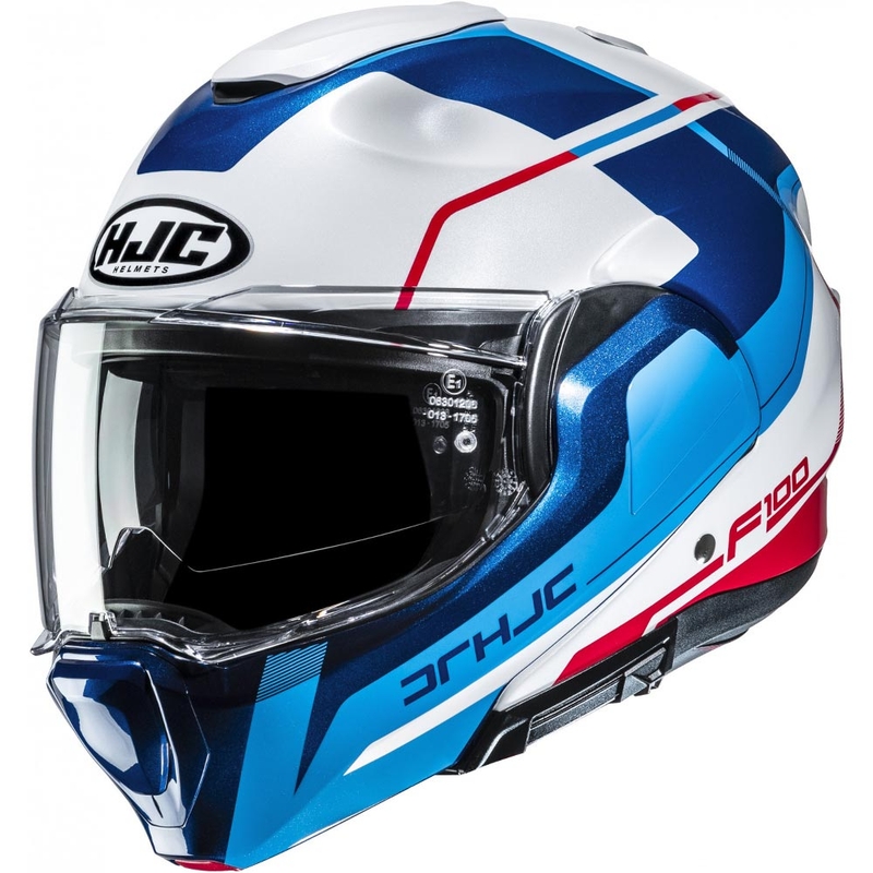 Cască de motocicletă pliabilă HJC F100 Astra MC21 alb-albastru-roșu