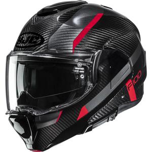 Cască de motocicletă HJC F100 Carbon Askan MC1 flip-up negru-roșu