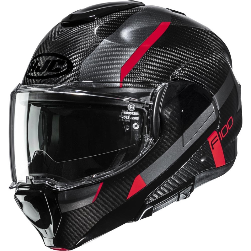 Cască de motocicletă HJC F100 Carbon Askan MC1 flip-up negru-roșu