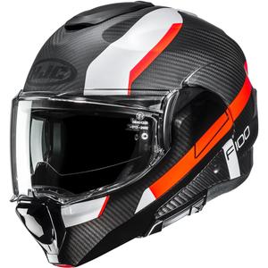 Cască de motocicletă pliabilă HJC F100 Carbon Askan MC6HSF negru-portocaliu-alb-roșu