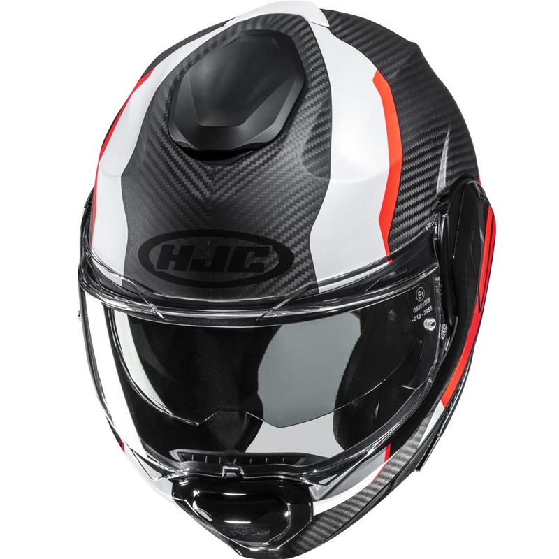 Cască de motocicletă pliabilă HJC F100 Carbon Askan MC6HSF negru-portocaliu-alb-roșu