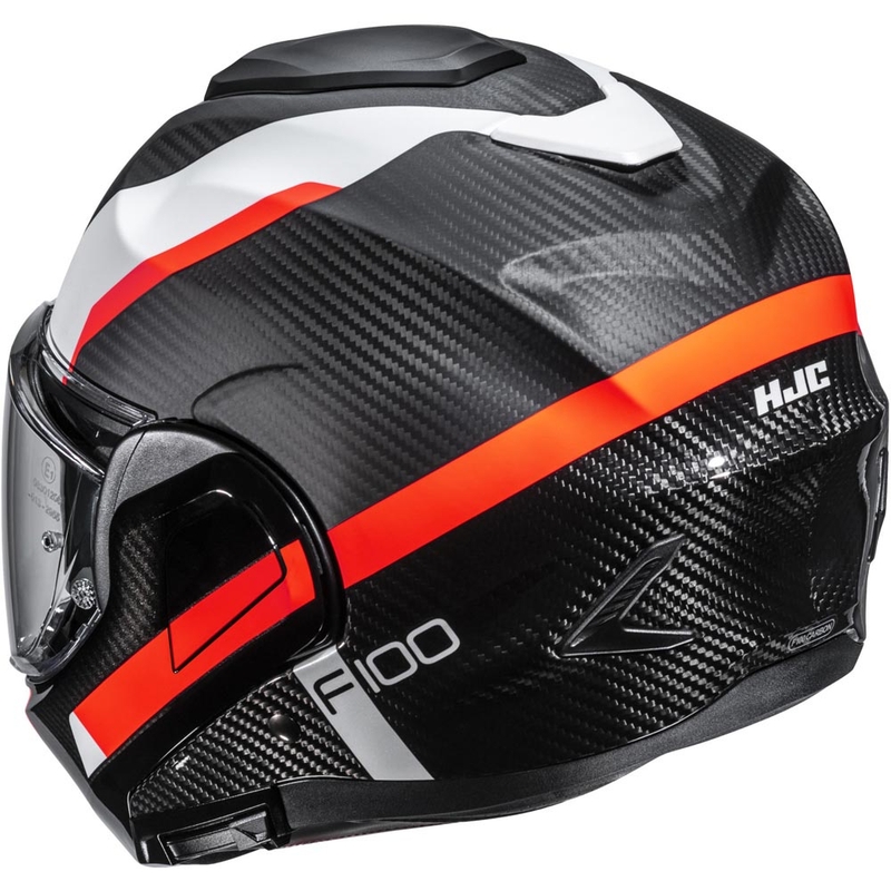 Cască de motocicletă pliabilă HJC F100 Carbon Askan MC6HSF negru-portocaliu-alb-roșu