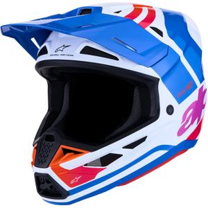 Cască motocross Alpinestars Supertech S-M7 Core alb-albastru-portocaliu