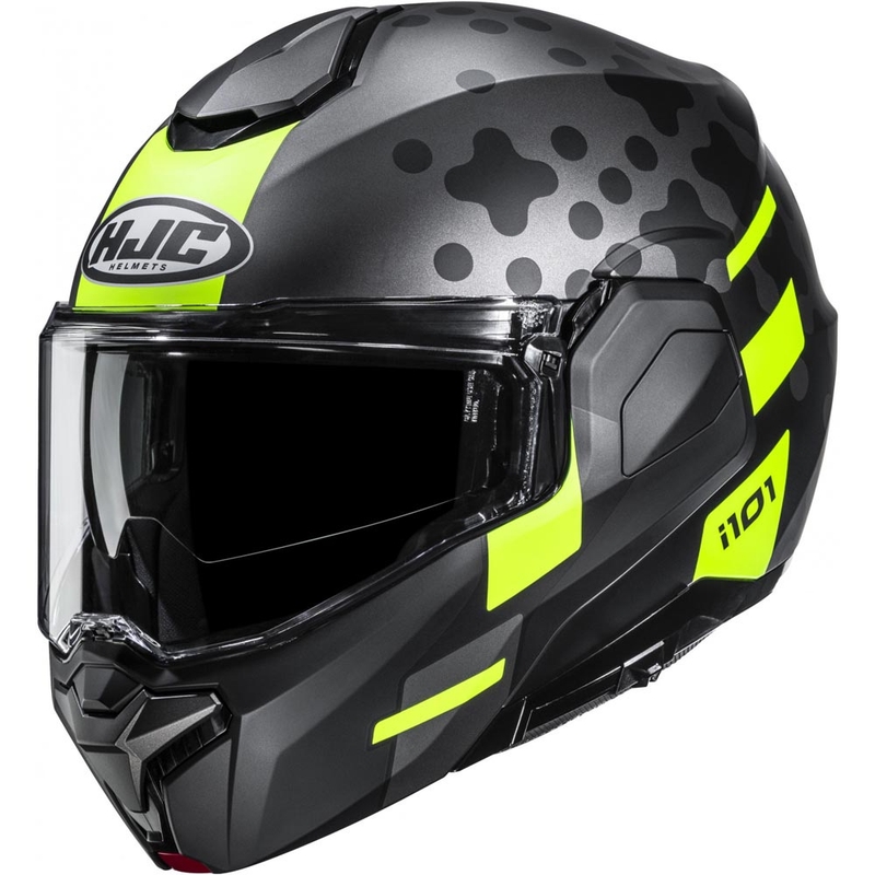 Cască de motocicletă pliabilă HJC i101 Astel MC3HSF negru-gri-galben fluo