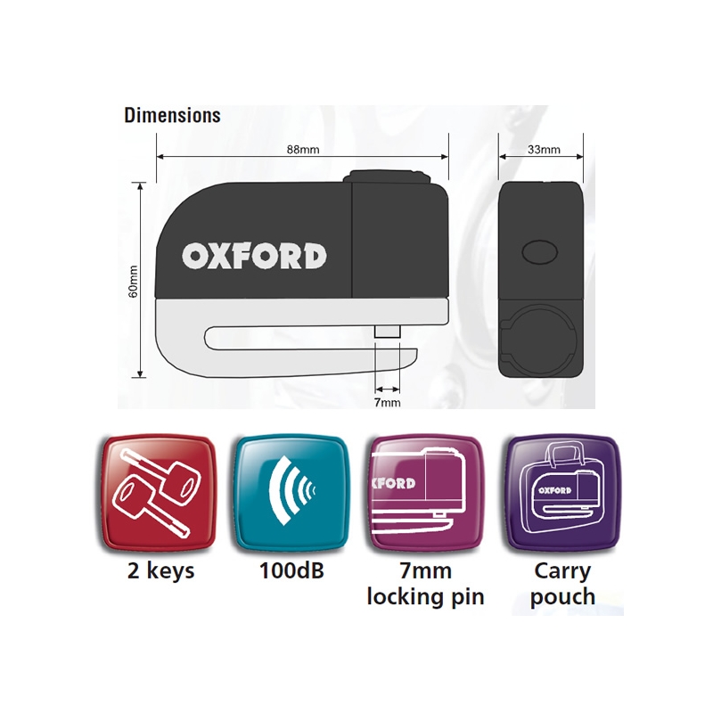 Încuietoare cu disc pentru motociclete Oxford Screamer cu alarmă