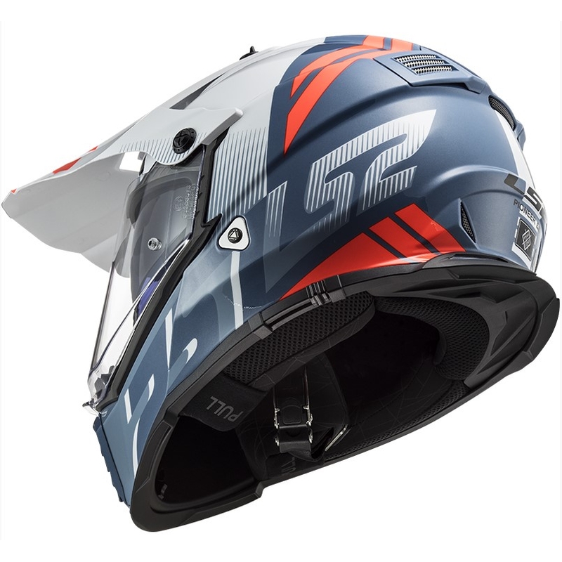Cască de enduro LS2 MX436 Pioneer EVO Evolve alb-albastru-portocaliu