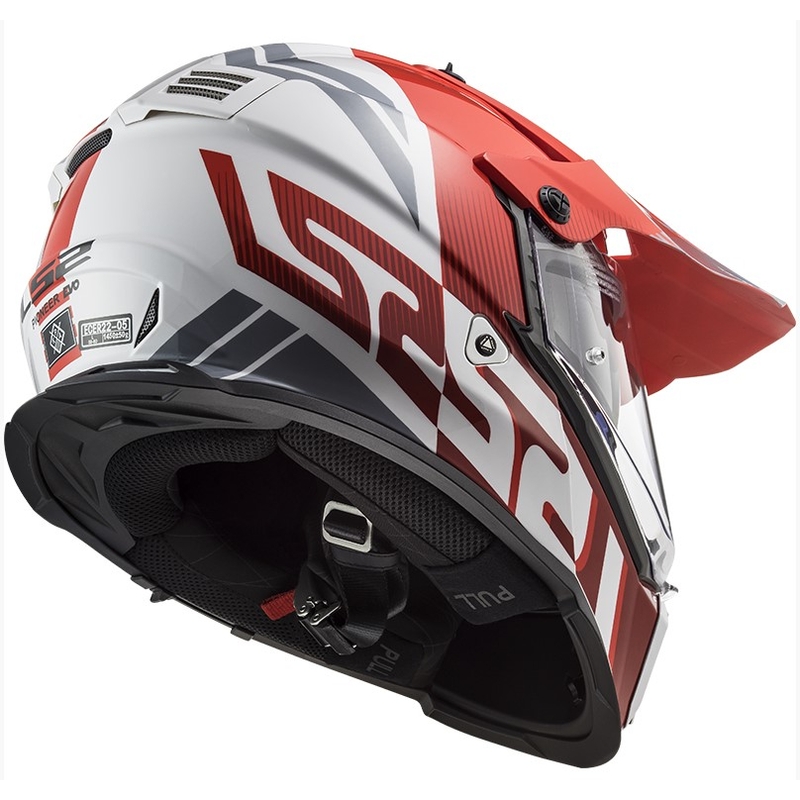 Cască de enduro LS2 MX436 Pioneer EVO Evolve alb-gri-roșu