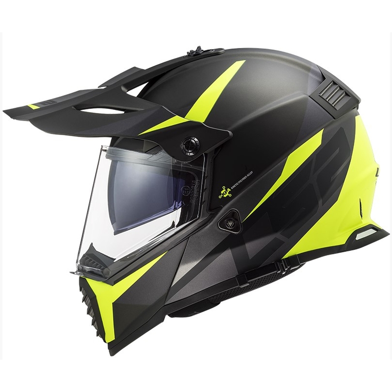 Cască de enduro LS2 MX436 Pioneer EVO Router negru-galben-fluo
