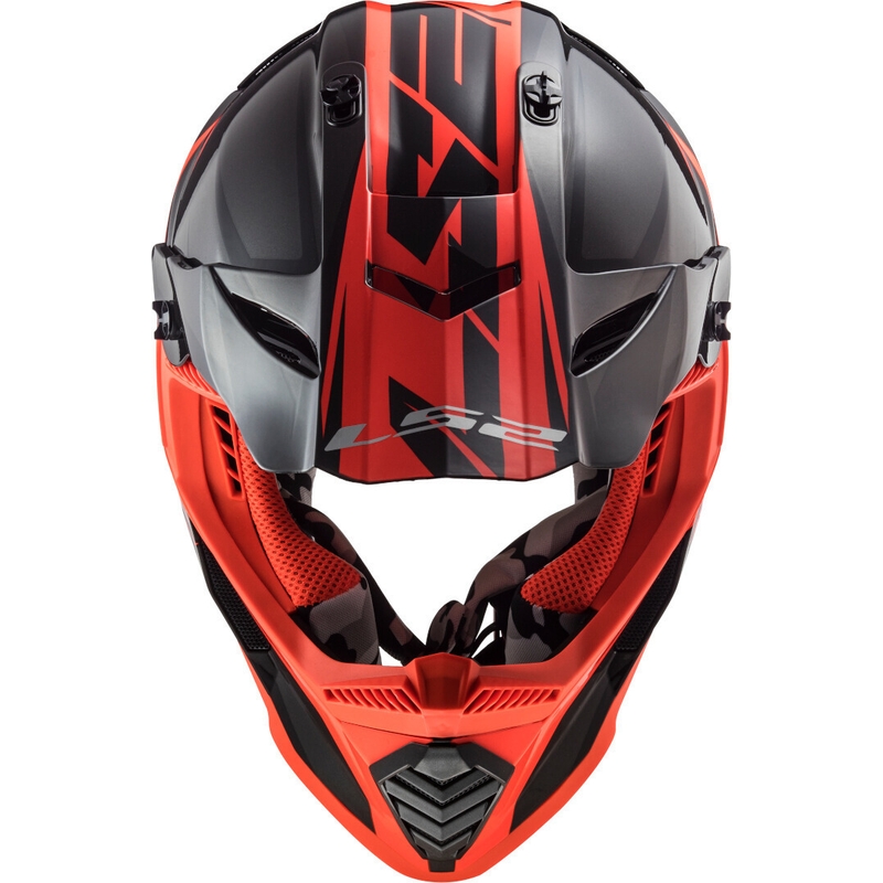 Casca de motocross LS2 MX437 Fast Evo Roar negru-roșu lichidare
