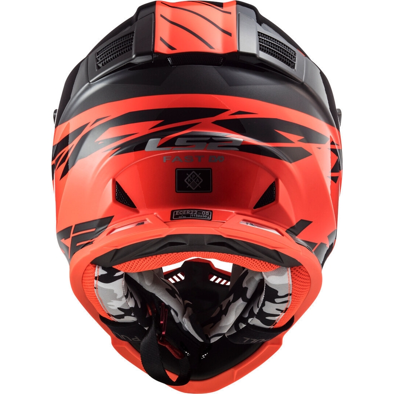 Casca de motocross LS2 MX437 Fast Evo Roar negru-roșu lichidare