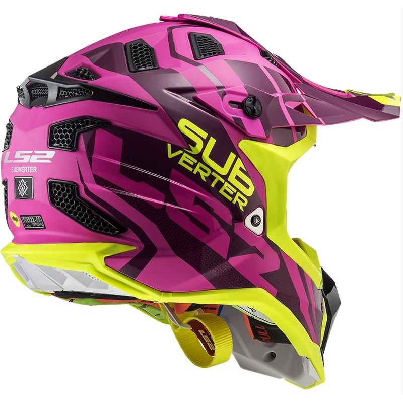 Casca de motocross LS2 MX470 Subverter Troop roz-fluo galben lichidare