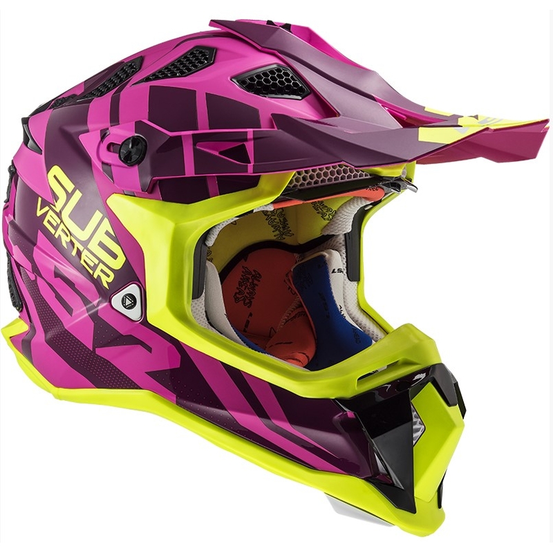 Casca de motocross LS2 MX470 Subverter Troop roz-fluo galben lichidare