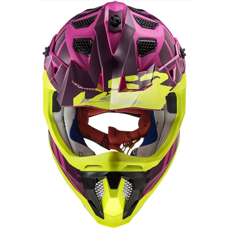 Casca de motocross LS2 MX470 Subverter Troop roz-fluo galben lichidare