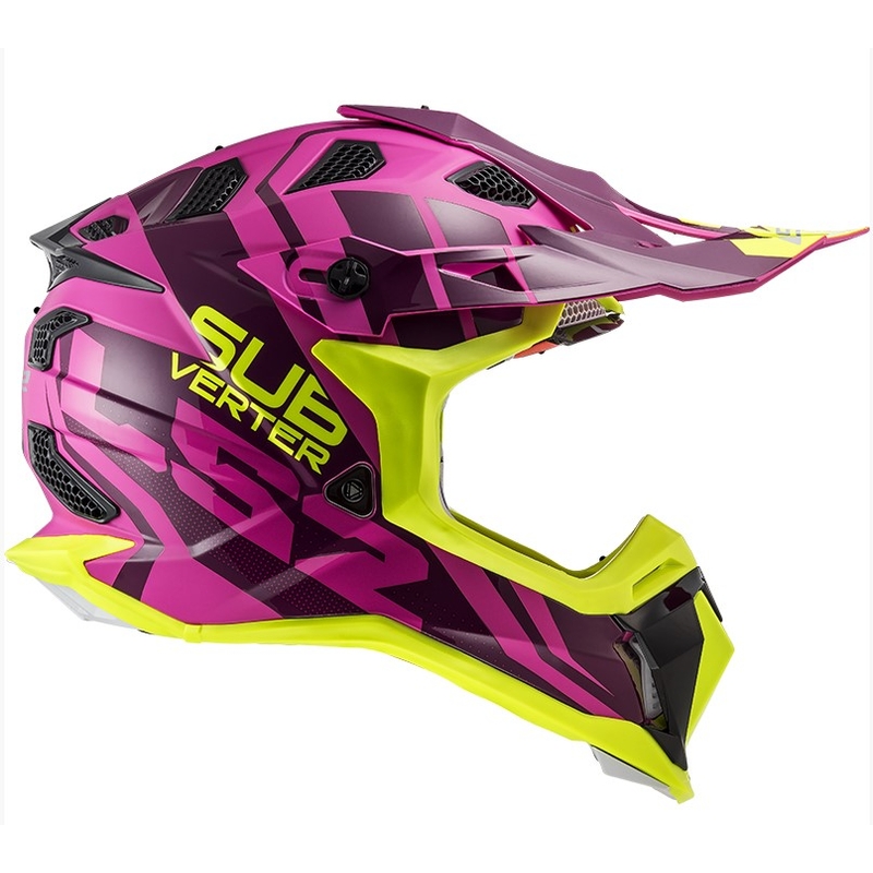 Casca de motocross LS2 MX470 Subverter Troop roz-fluo galben lichidare