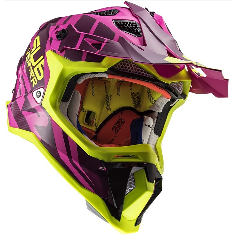 Casca de motocross LS2 MX470 Subverter Troop roz-fluo galben lichidare