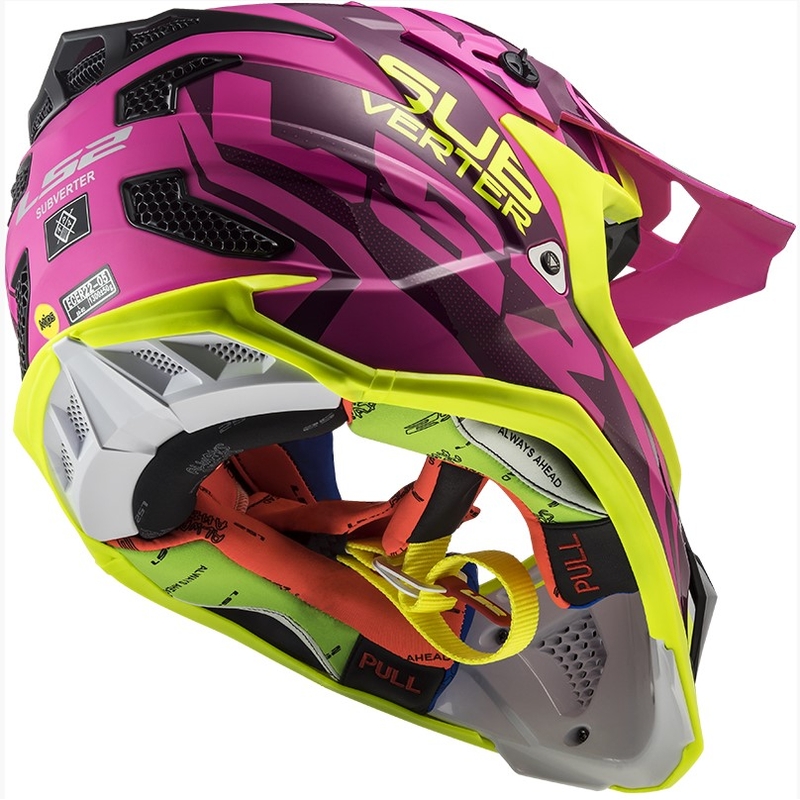 Casca de motocross LS2 MX470 Subverter Troop roz-fluo galben lichidare