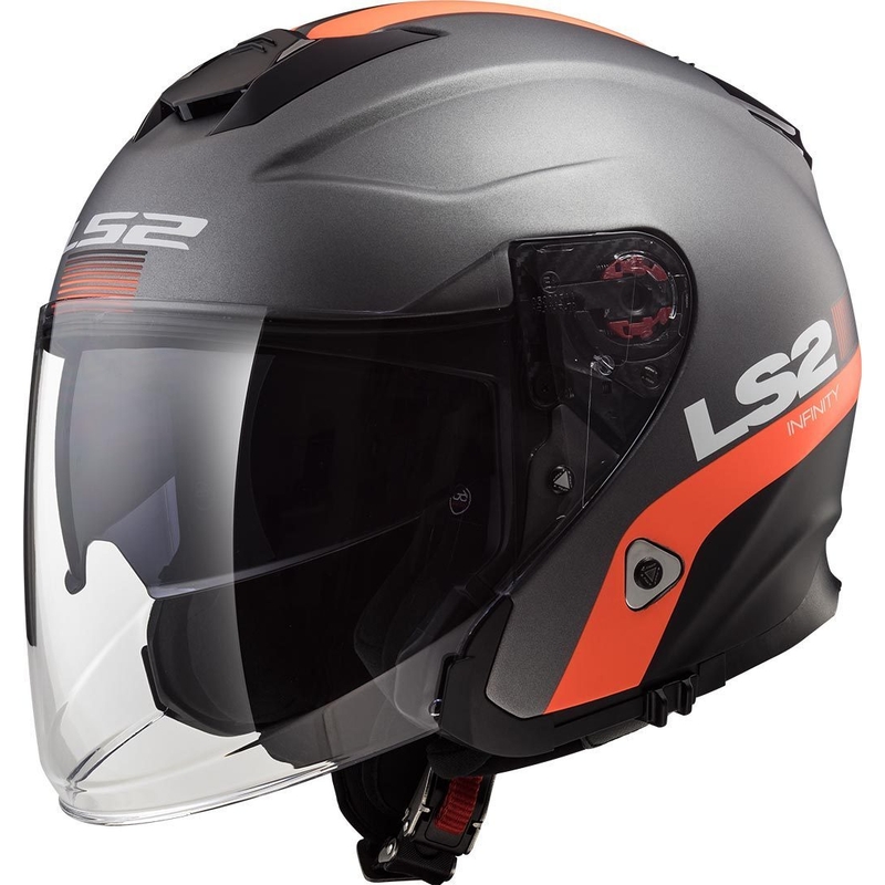 Cască de motocicletă deschisă LS2 OF521 Infinity Smart titanium-orange