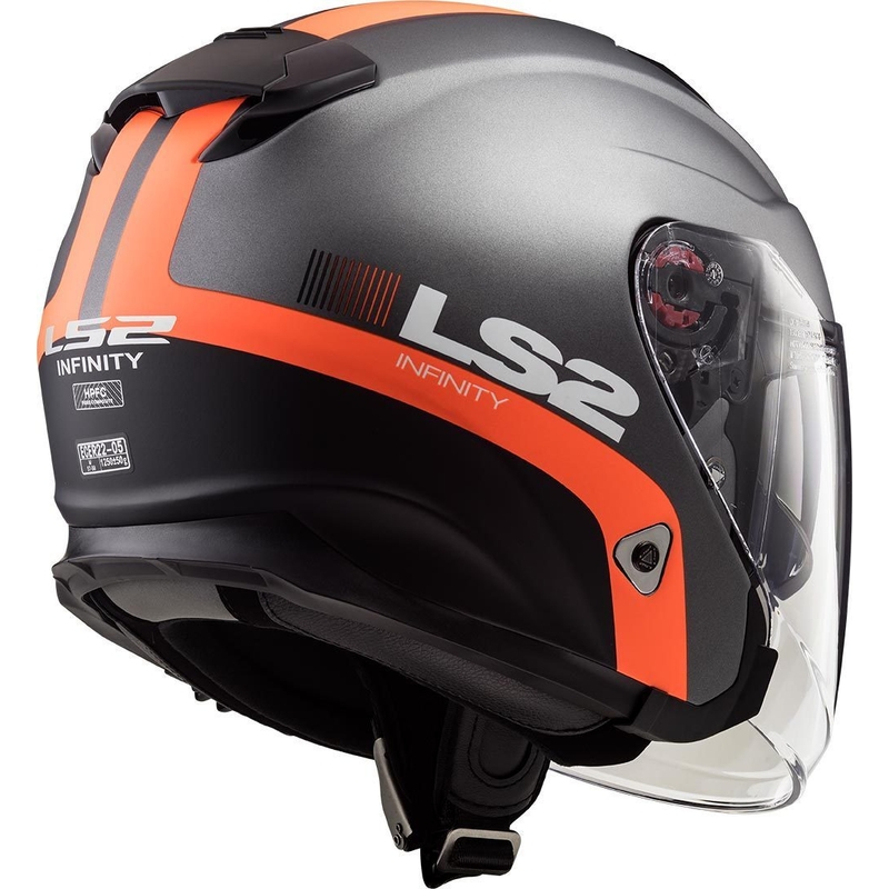 Cască de motocicletă deschisă LS2 OF521 Infinity Smart titanium-orange