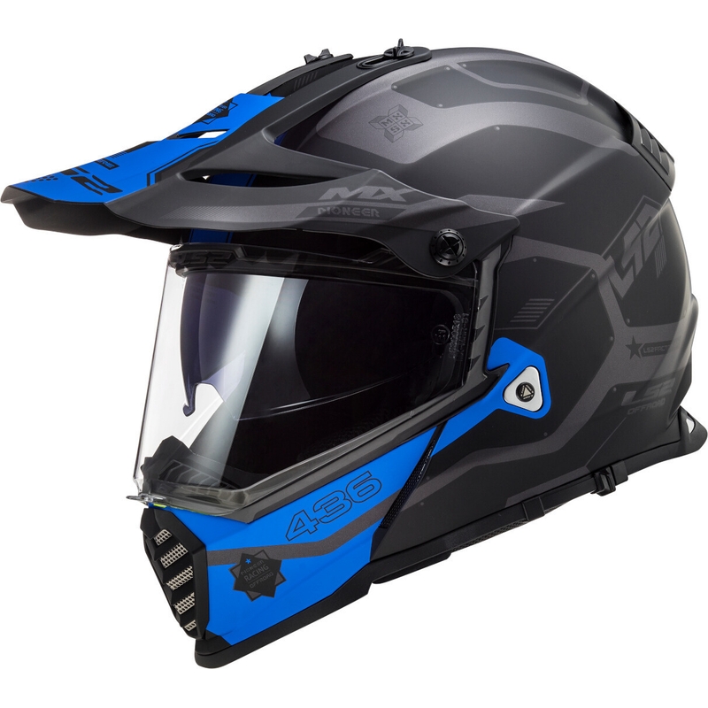 Cască de enduro LS2 MX436 Pioneer EVO Cobra negru-albastru