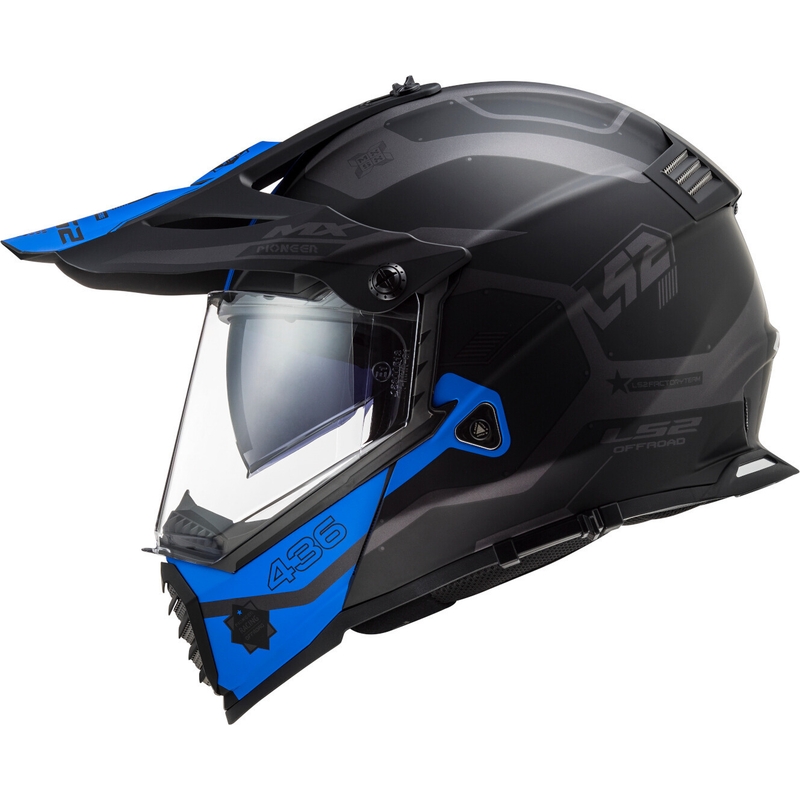 Cască de enduro LS2 MX436 Pioneer EVO Cobra negru-albastru