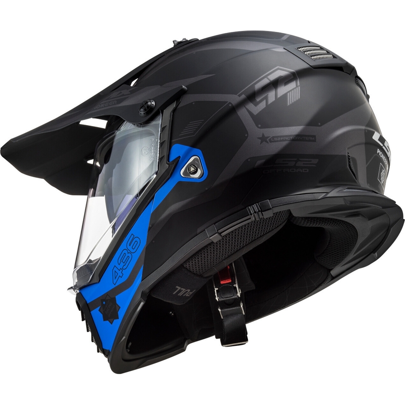 Cască de enduro LS2 MX436 Pioneer EVO Cobra negru-albastru