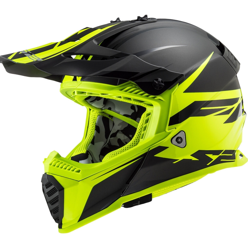 Cască de motocros LS2 MX437 Fast Evo Roar negru-fluo galben