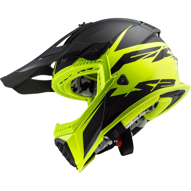 Cască de motocros LS2 MX437 Fast Evo Roar negru-fluo galben