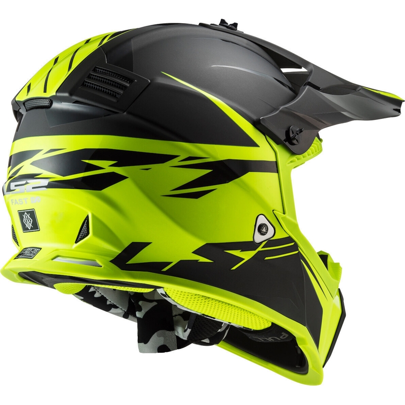 Cască de motocros LS2 MX437 Fast Evo Roar negru-fluo galben