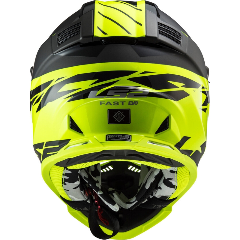 Cască de motocros LS2 MX437 Fast Evo Roar negru-fluo galben