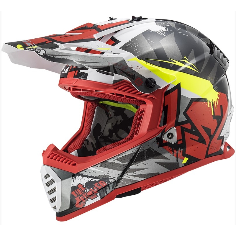 Cască de motocros LS2 MX437 Fast Evo Crusher negru-roșu-fluo galben