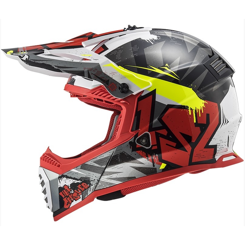 Cască de motocros LS2 MX437 Fast Evo Crusher negru-roșu-fluo galben