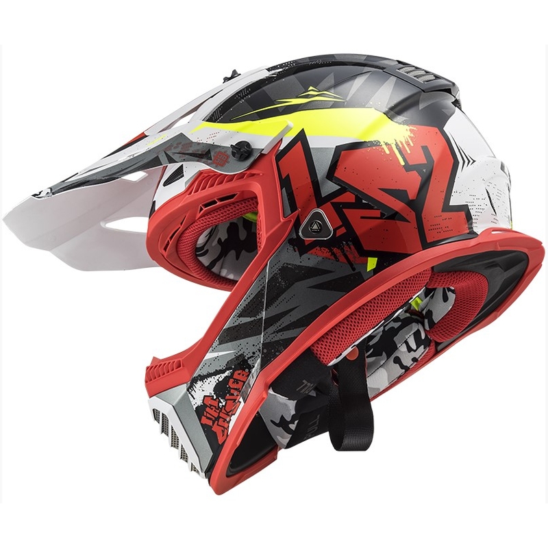 Cască de motocros LS2 MX437 Fast Evo Crusher negru-roșu-fluo galben