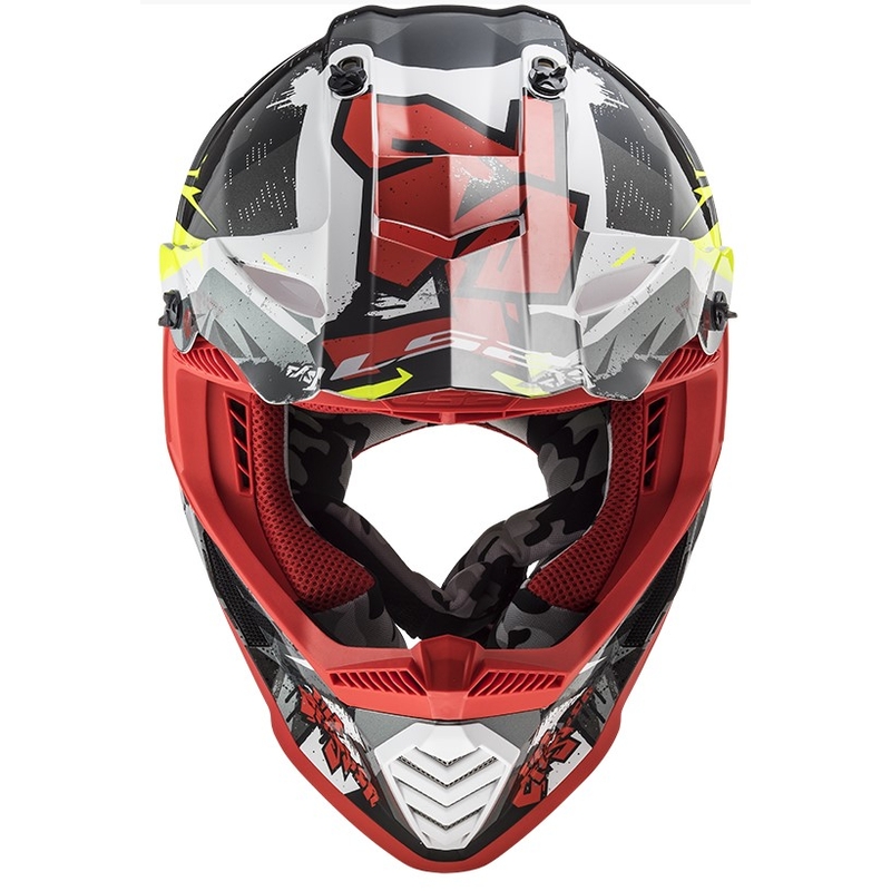 Cască de motocros LS2 MX437 Fast Evo Crusher negru-roșu-fluo galben