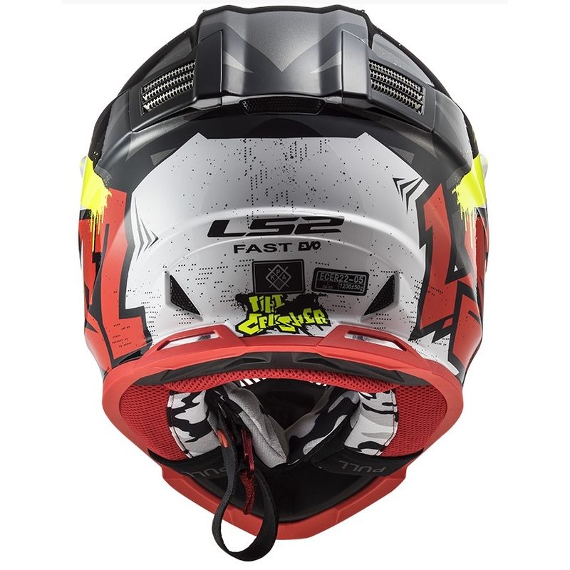 Cască de motocros LS2 MX437 Fast Evo Crusher negru-roșu-fluo galben