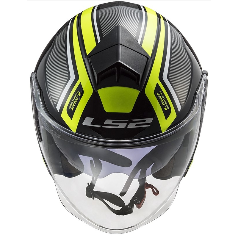 Cască de motocicletă deschisă LS2 OF573 Twister II Flix negru-galben-fluo