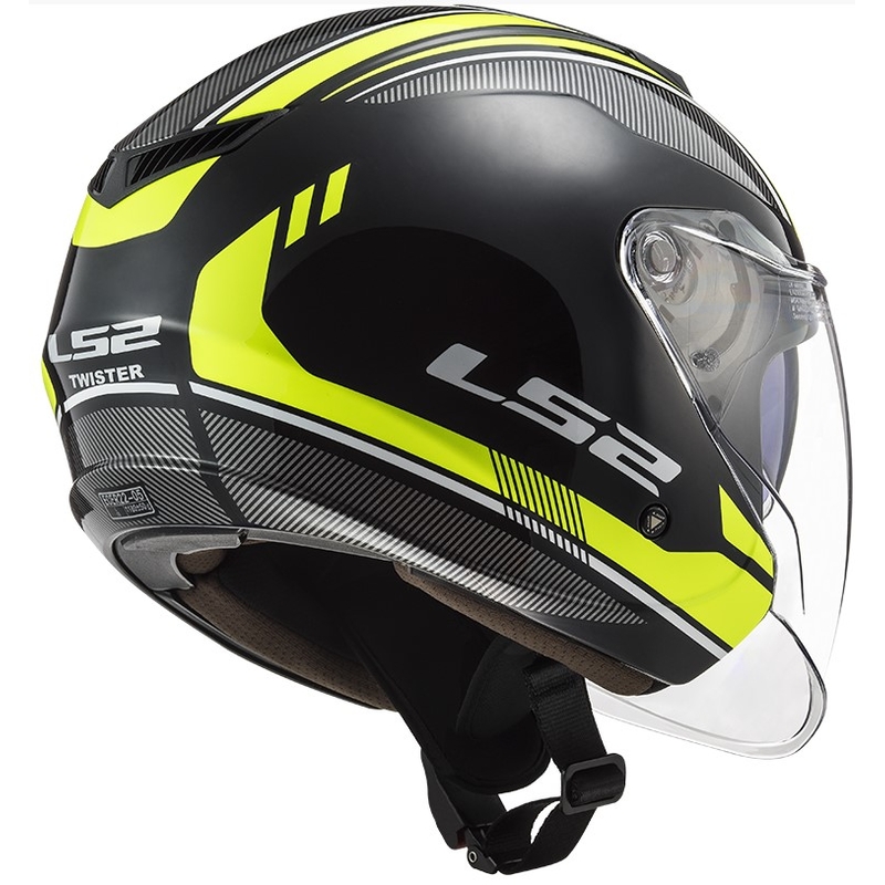 Cască de motocicletă deschisă LS2 OF573 Twister II Flix negru-galben-fluo