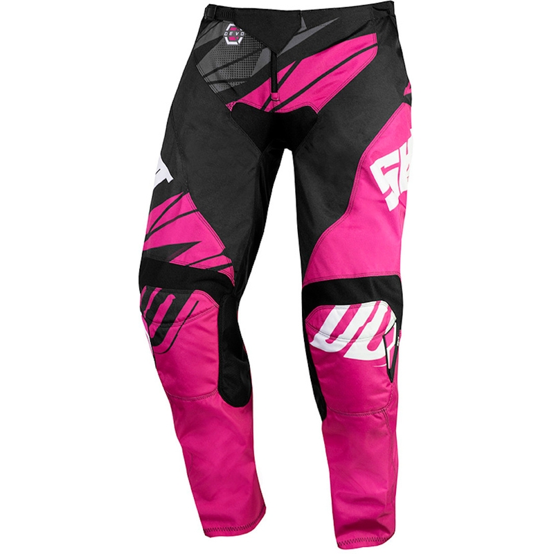 Pantaloni motocross pentru copii Shot Devo Ventury roz-negru-alb-alb