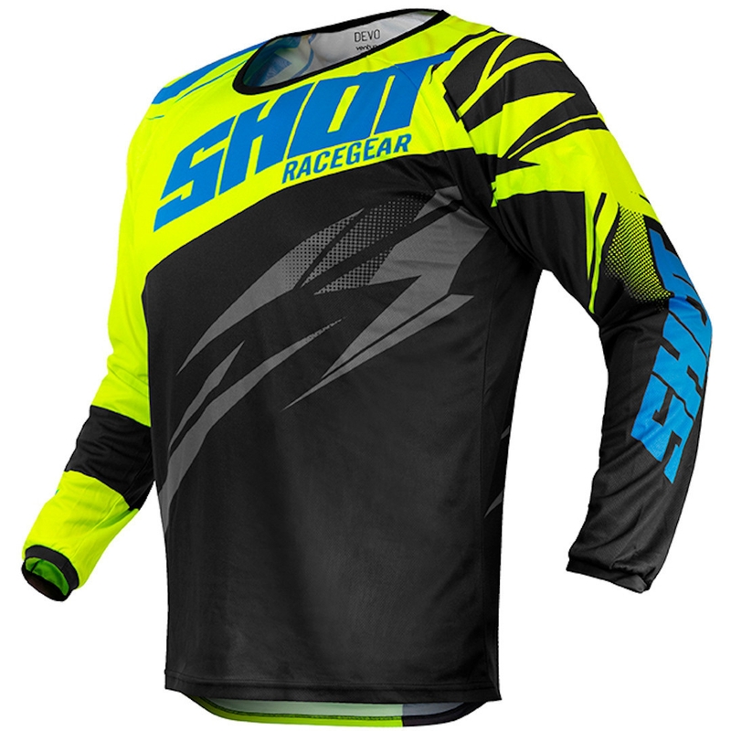 Copii motocross tricou Shot Devo Ventury negru-albastru-albastru-fluo galben lichidare