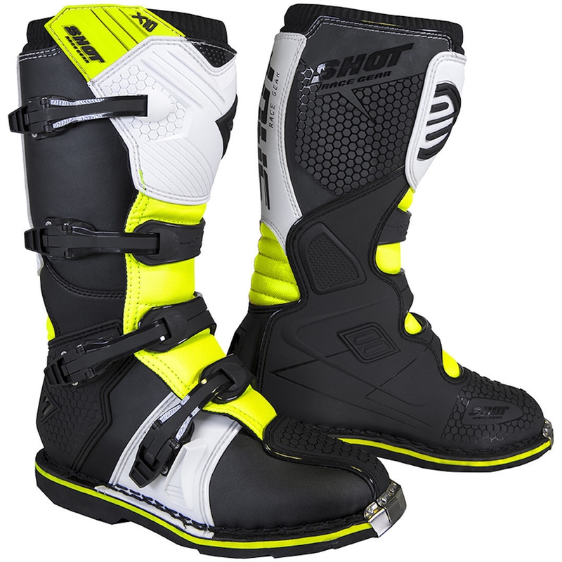 Copii cizme de motociclete Shot K10 2.0 negru-alb-galben-fluo lichidare