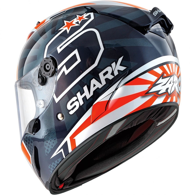 Cască integrală SHARK RACE-R PRO Zarco Replica 2019 albastru-alb-alb-portocaliu lichidare