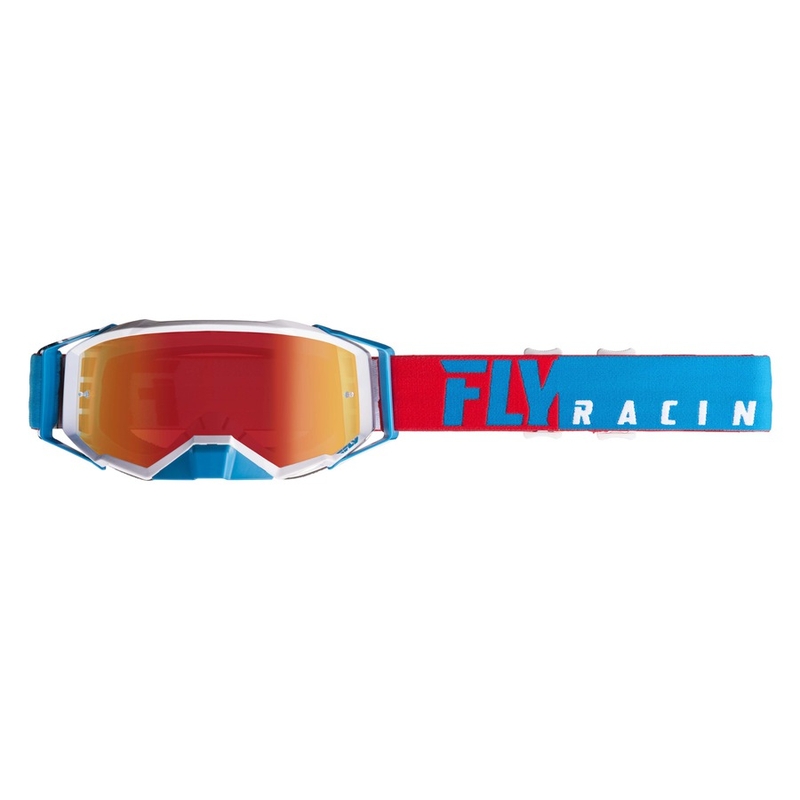 Ochelari de motocross FLY Racing Zone PRO 2019 roșu-alb-albastru (plexi roșu cromat) lichidare