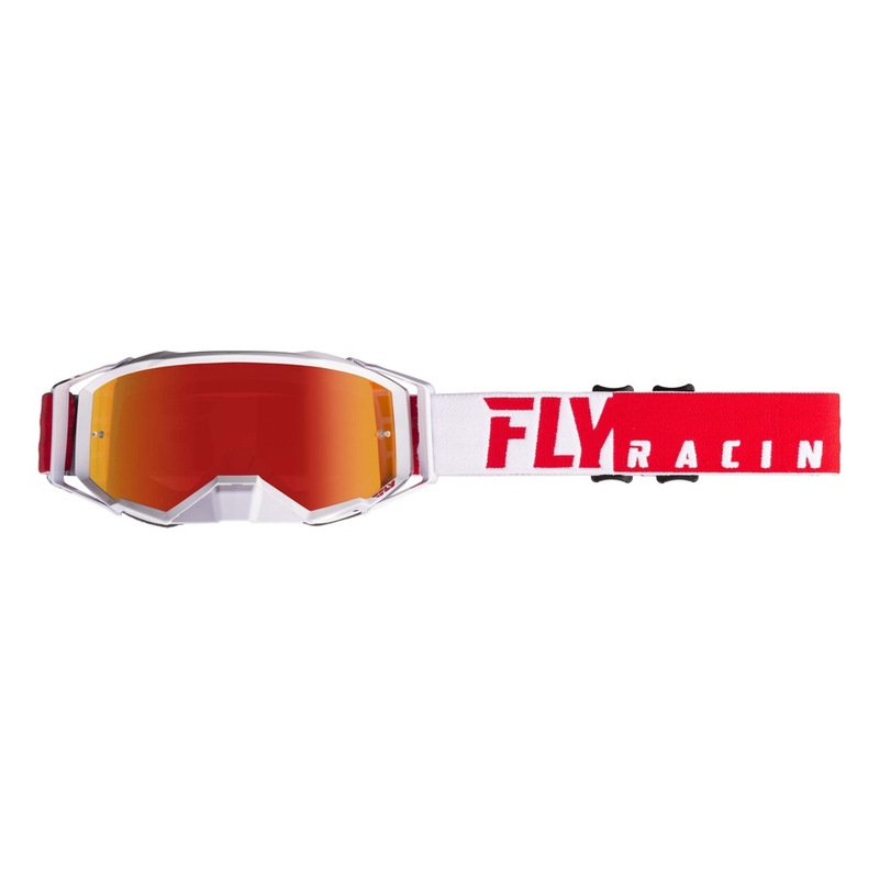 Ochelari de motocros FLY Racing Zone PRO 2019 roșu și alb (plexi roșu cromat) lichidare