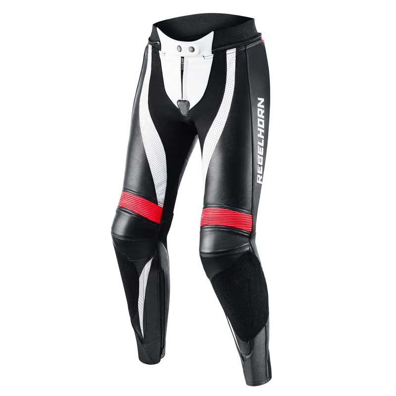 Femeile Rebelhorn Rebel Rebel Black-White-Fluo Red Pantaloni de motociclete výprodej lichidare