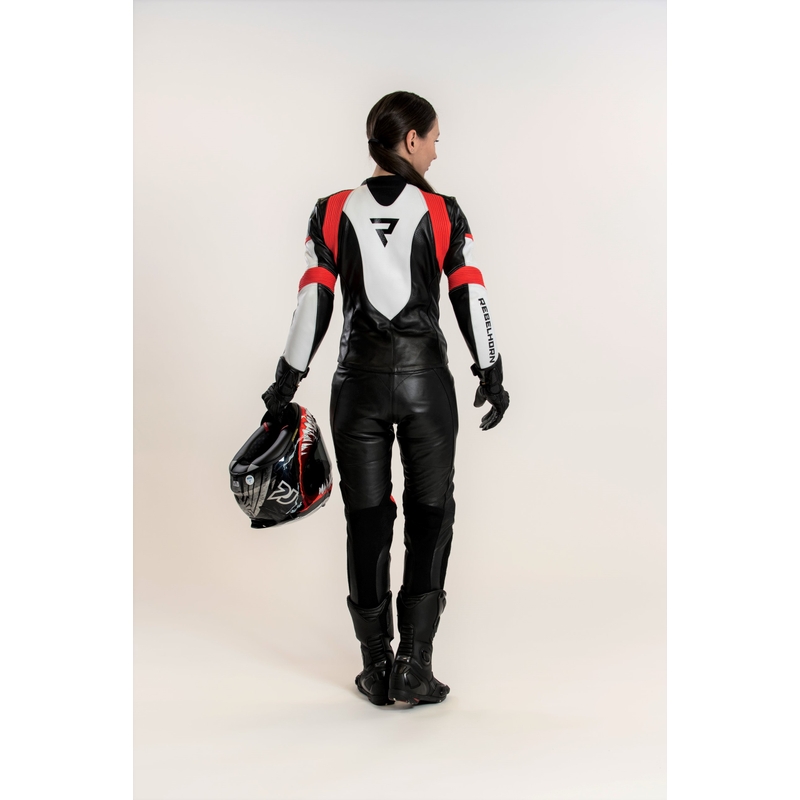 Salopeta de motocicletă Rebelhorn Rebel Black-White-Fluo Red pentru femei lichidare