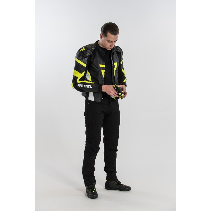 Rebelhorn Rebel Rebel negru-alb-alb-fluo galben jacheta de motociclete výprodej lichidare