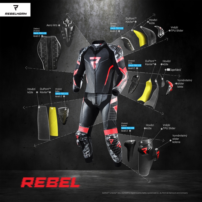 Salopetă de motocicletă Rebelhorn Rebel Black-White-Fluo Yellow lichidare
